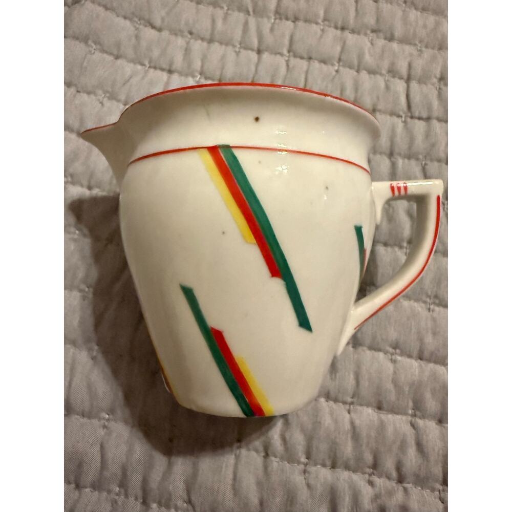 Czechoslovakia Green, Red, Yellow Striped Creamer